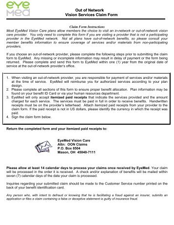 eyemed vision services claim