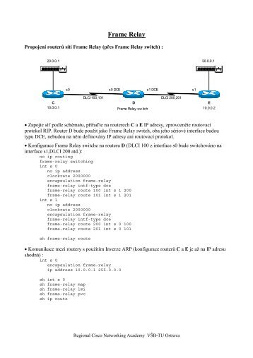 konfigurace site Frame Relay mezi dvemi routery, staticke mapovani ...