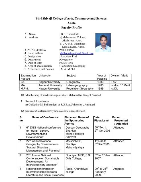 Profile DBB.doc.pdf - Shri Shivaji College of Arts, Commerce ...
