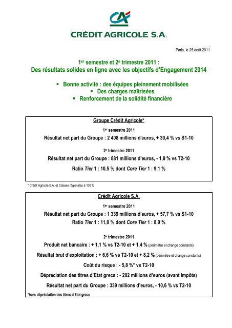 Résultats des 1er semestre et - Crédit Agricole CIB