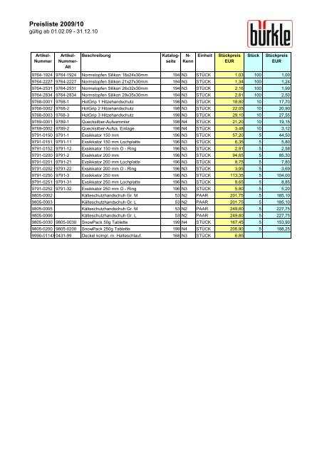 Preisliste 2009/10