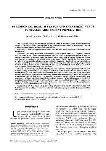 periodontal health status and treatment needs in iranian
