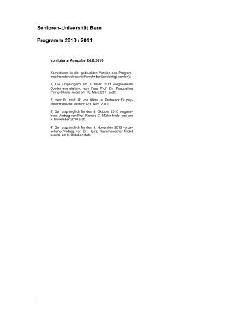 Senioren-Universität Bern Programm 2010 / 2011