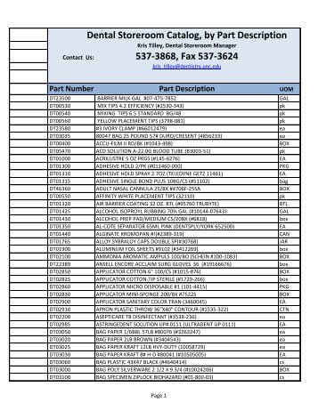 Dental Storeroom Catalog - UNC School of Dentistry