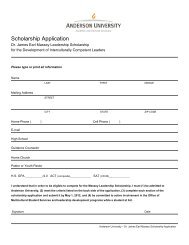Massey Leadership Scholarship Application - Anderson University