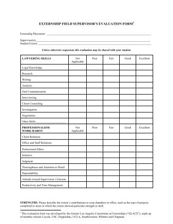 Externship Field Supervisor's Evaluation Form - Loyola Law School