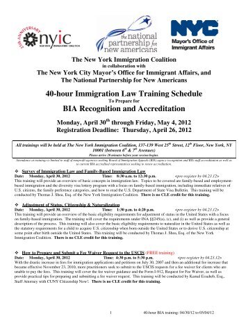 40-hour Immigration Law Training Schedule BIA Recognition and ...
