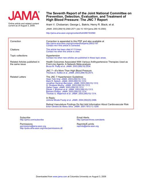 High Blood Pressure The Jnc 7 Report Prevention Detection