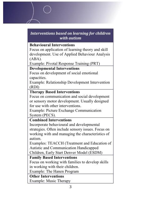 Early Intervention for children with Autism Spectrum Disorder