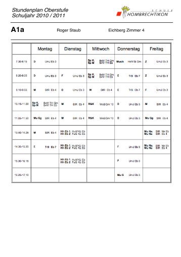 Stundenplan Oberstufe Schuljahr 2010 / 2011 - Schule Hombrechtikon