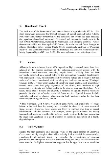 5. Brookvale Creek - Warringah Council