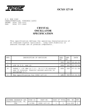 OCXO 127-10 CRYSTAL OSCILLATOR SPECIFICATION - W9fz.com