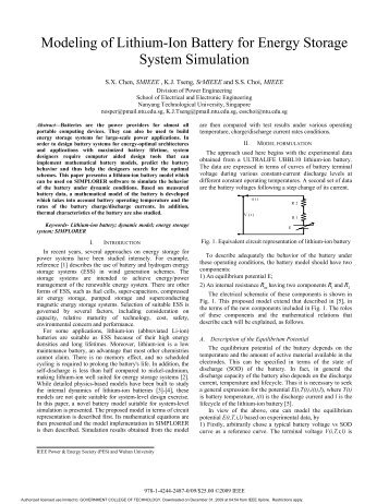 Modeling of Lithium-Ion Battery for Energy Storage System Simulation