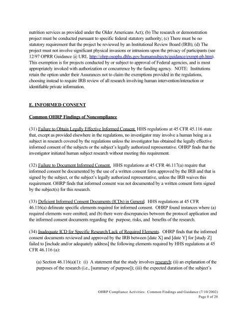 OHRP Compliance Oversight Common Findings - HHS Archive