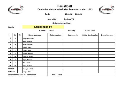 M45 Ergebnisse und mehr - Deutsche Faustball-Liga eV