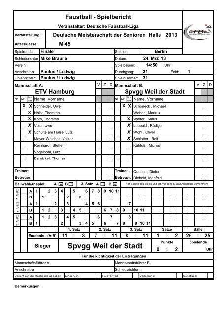 M45 Ergebnisse und mehr - Deutsche Faustball-Liga eV