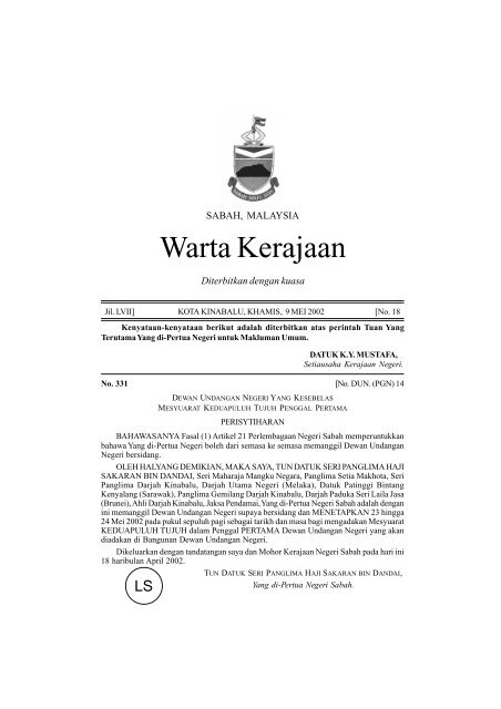 Warta Kerajaan - Sabah