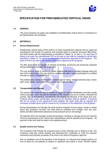 Specification For Prefabricated Vertical Drain - g&p geotechnics sdn ...