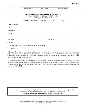 Lettre de Recommandation (professionnelle ou universitaire)