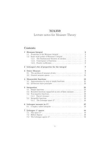 MA359 Lecture notes for Measure Theory - Of the Clux