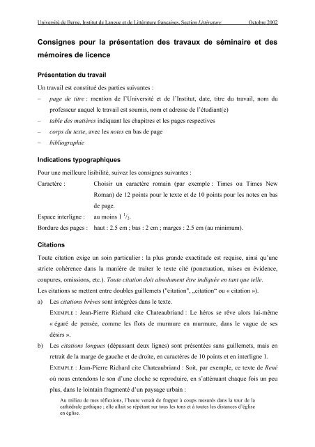 Consignes: présentation des travaux en littérature (pdf, 133KB)