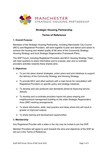 Draft Terms of Reference - Manchester Strategic Housing Partnership