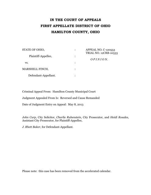 State v. Finch - Hamilton County, Ohio