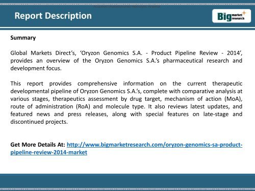 2014 Oryzon Genomics S.A. Product Pipeline Review Market,Size,Share