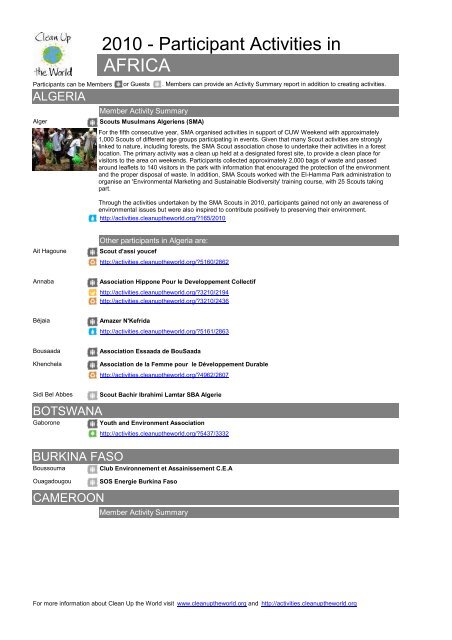 Activity Summary Report 2010 - Clean Up The World