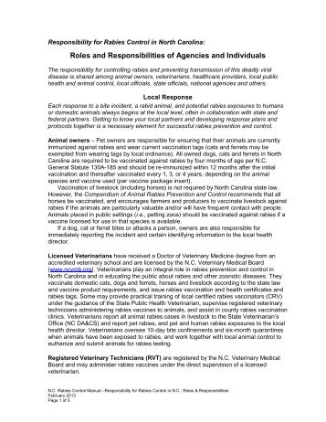 Roles & Responsibilities of Agencies and Individuals - Epi - NC.gov