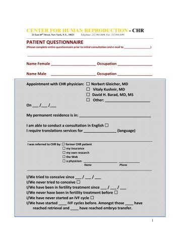 infertility patient history questionnaire - Center for Human ...