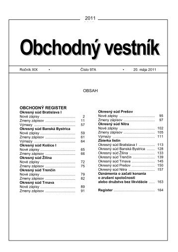 OBSAH OBCHODNÃ REGISTER