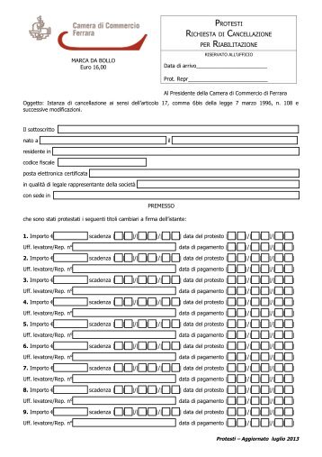 Richiesta di cancellazione per riabilitazione - Camera di Commercio ...