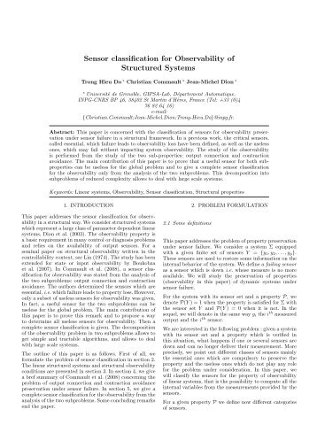 Sensor classification for Observability of Structured Systems