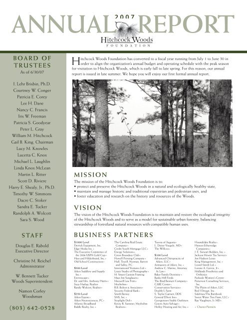 2007 Annual Report - Hitchcock Woods Foundation