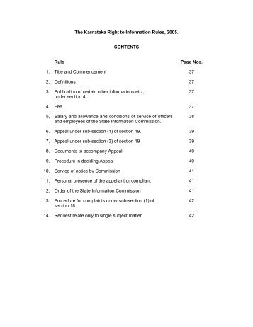 The Karnataka Right to Information Rules, 2005. CONTENTS Rule ...