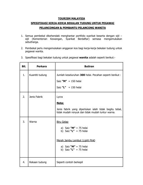 TOURISM MALAYSIA SPESIFIKASI KERJA-KERJA BEKALAN ...