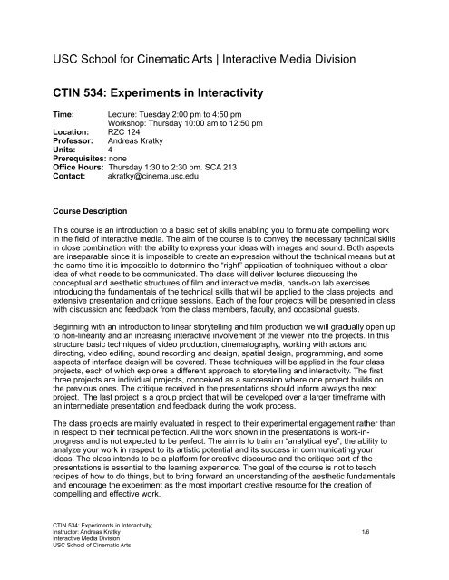 CTIN 534: Experiments in Interactivity - USC Interactive Media Division