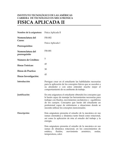 FISICA APLICADA II - ITLA