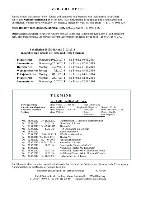 Ausgabe 757 vom 27. März 2013 Liebe Schulgemeinschaft, zum ...