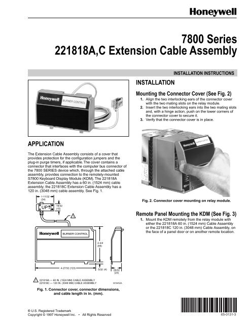 Honeywell Burner Control 7800 Series Extension Cable Assembly