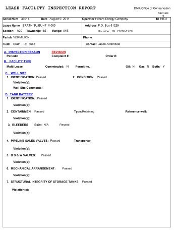 LEASE FACILITY INSPECTION REPORT