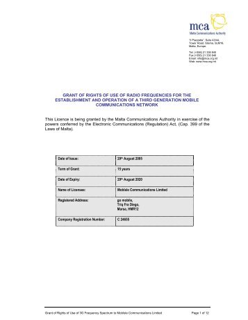 3G Licence Document - Mobisle Communications Limited - Malta ...