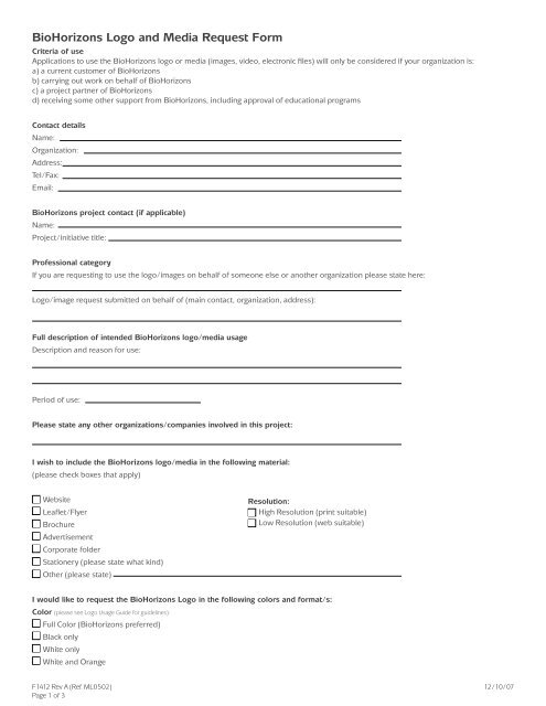 BioHorizons Logo and Media Request Form