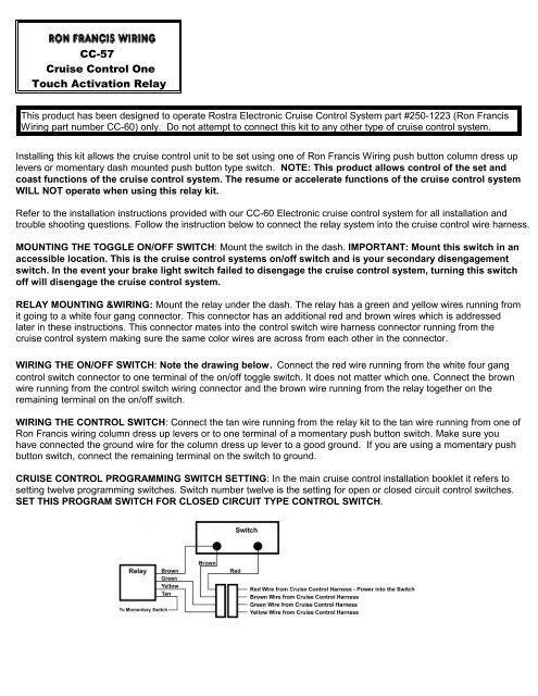 product installation instructions - Ron Francis Wiring