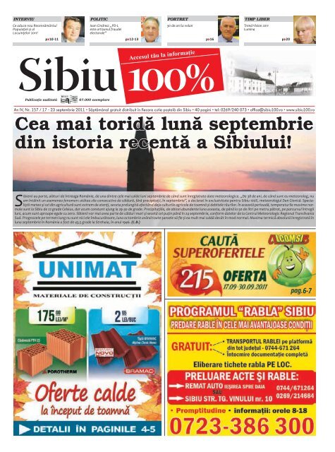 Cea mai toridÄƒ lunÄƒ septembrie din istoria recentÄƒ a ... - Sibiu 100