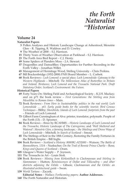Fnh Journal Vol 24 Forth Naturalist And Historian University Of Stirling Fnh Journal Vol 24 Forth Naturalist And Historian University Of Stirling