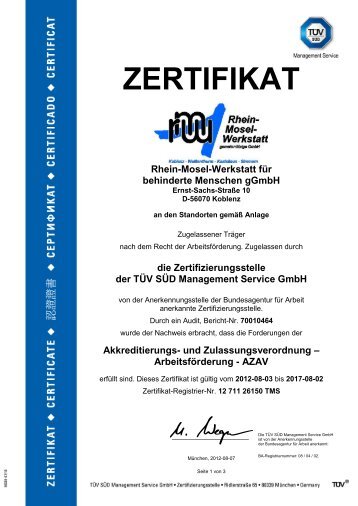 AZAV-Zertifikat - RMW-Koblenz