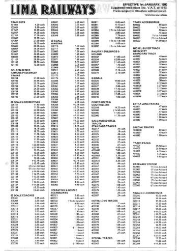 Lima 1980 catalogue - pricelist and dealer list - Ness Street Holiday ...