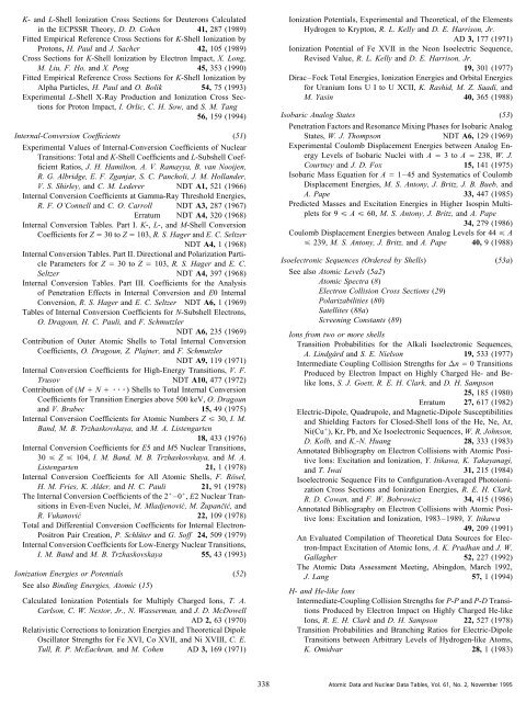 Cumulated Subject Index - Controlled Fusion Atomic Data Center